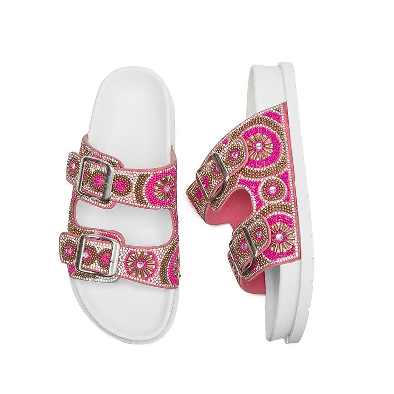 Sandália Feminina Papete Novos strass Com fivela ajustável Birken Meijile Original