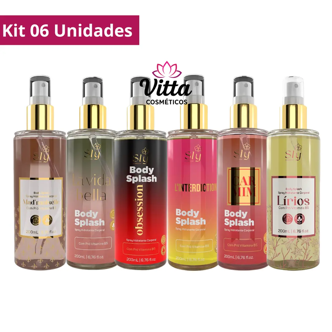 Kit 06 Body Splash Spray Desodorante Corporal Sly Pure Nature Cosméticos 200ml