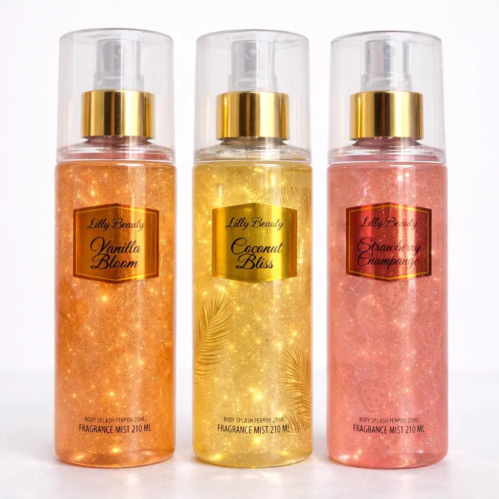 Kit 3 Body Splash com Glitter 210ml - Loção Corporal Lilly Beauty  Perfume Iluminador com Fragrâncias Inspiradas nos Perfumes Mais Desejados