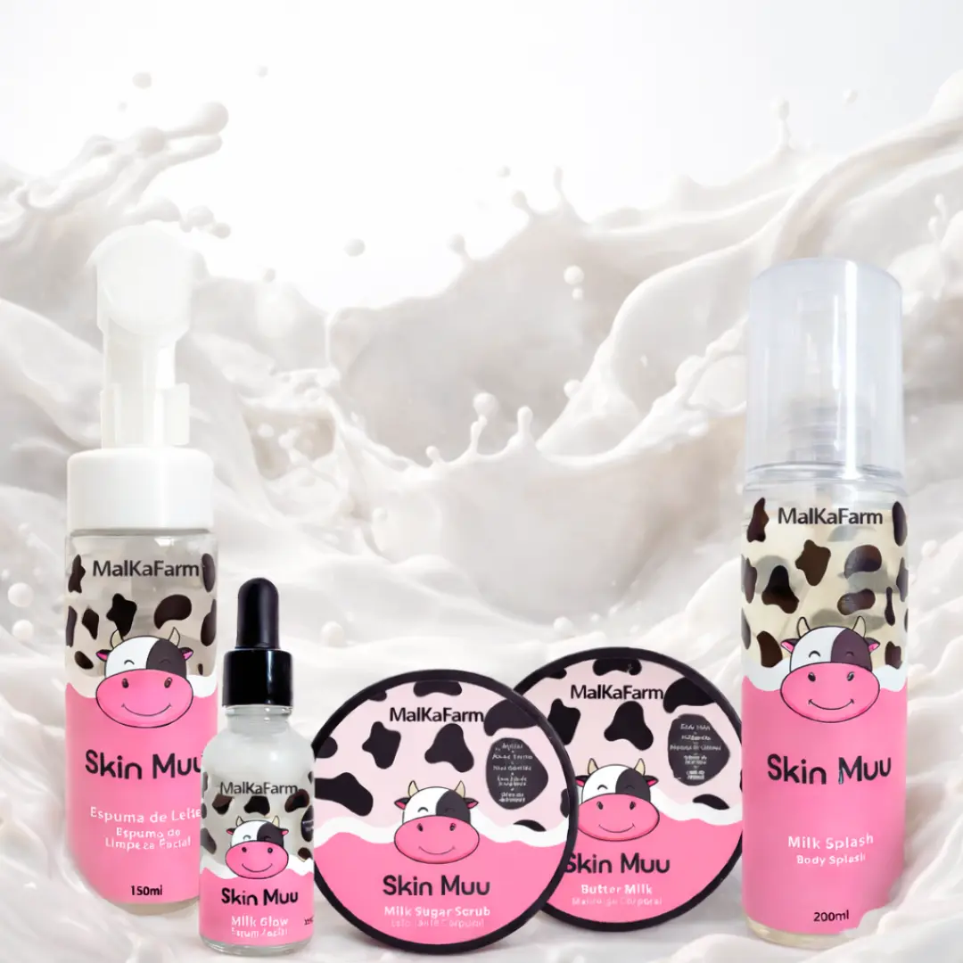 MaiKaFarm Kit Skin Muu (5 PRODUTOS) - Rotina Completa para Pele Hidratada e Iluminada - Inclui Espuma Facial, Sérum Facial, Esfoliante Coporal, Manteiga Corporal e Body Splash - Presente Perfeito