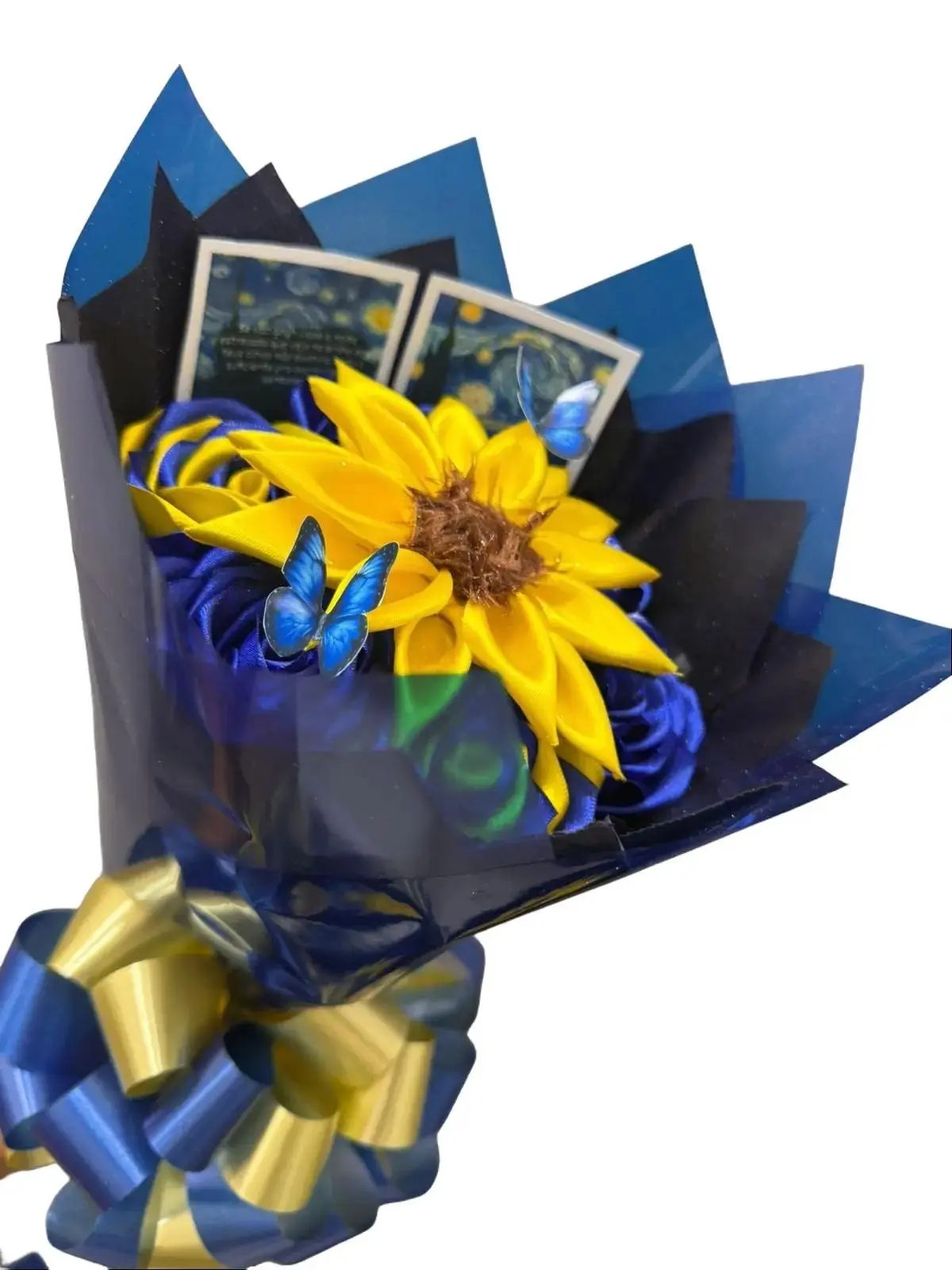 Buquê de Rosas de Cetim Van Gogh Inspirado no Famoso Artista Elegante e Sofisticado para Ocasiões Especiais