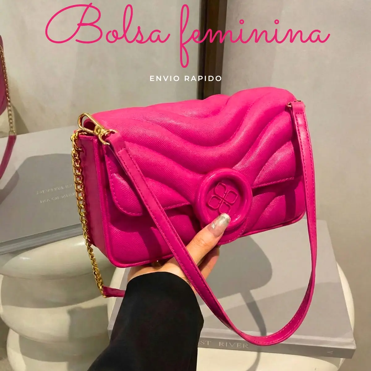 Bolsa Feminina Pequena Transversal Tiracolo Estilosa com Alça de Corrente Casual - Polly