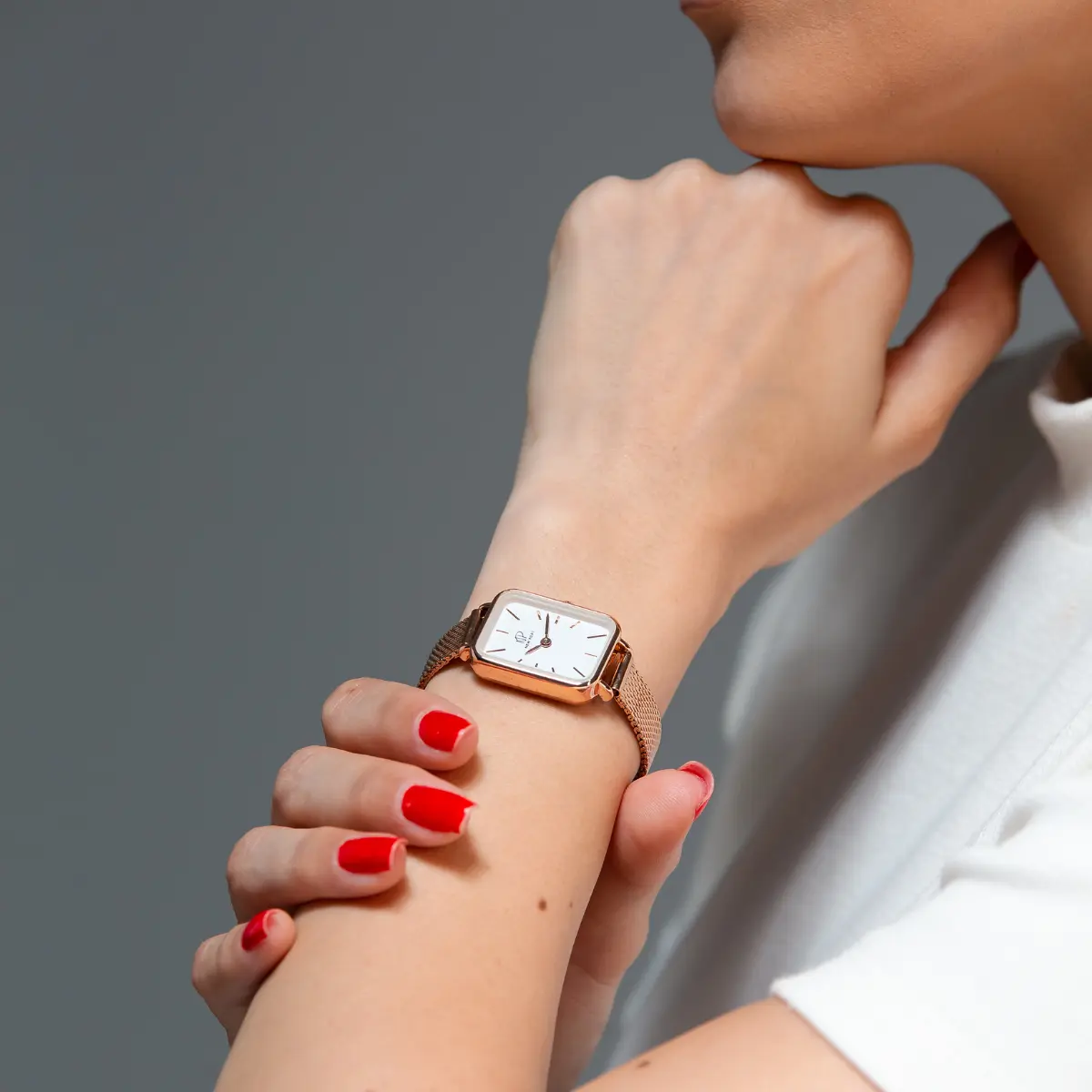 Relógio Feminino New Port Quadrado Rosé Minimalista Analogico Aço Inoxidável