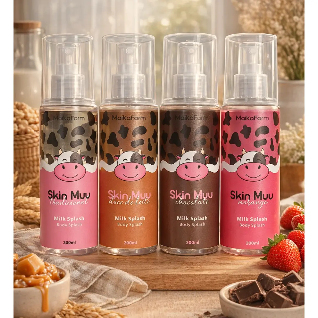 Kit Skin Muu Milk Splash – Maika Farm (4 fragrâncias) - Body Splash  Tradicional, Doce de Leite, Chocolate e Morangoo,